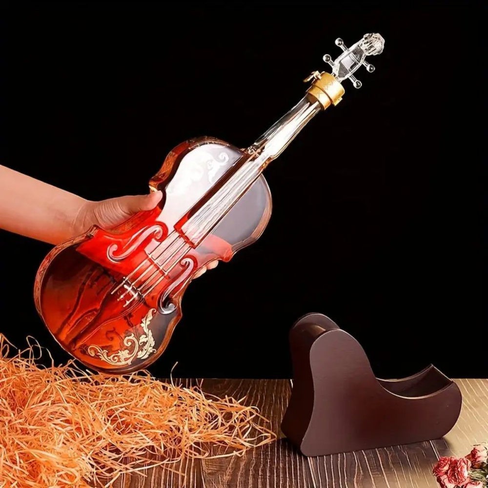 Keman Şeklinde Cam Şişe | Koleksiyonluk Hediye – Lüks Sanatsal Tasarım (1000 ml | 42 cm)