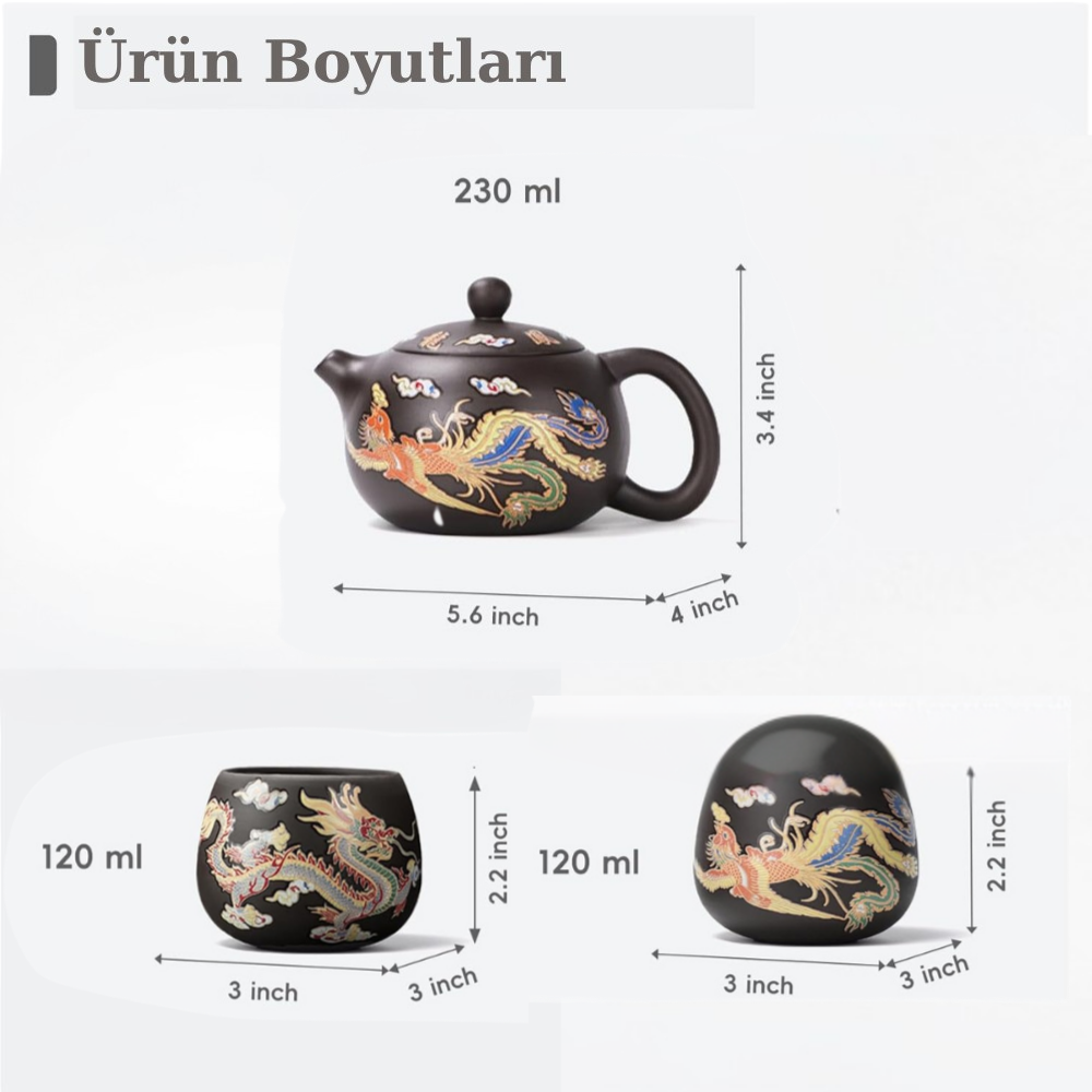 Renk Değiştiren Ejderha & Anka Kuşu Yixing Çaydanlık Seti (El Yapımı)