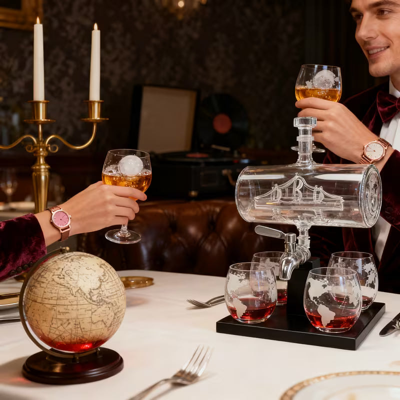 Ocean Globe – Gemi Temalı Dekoratif Lüks Cam Sunum Seti Valtea Home