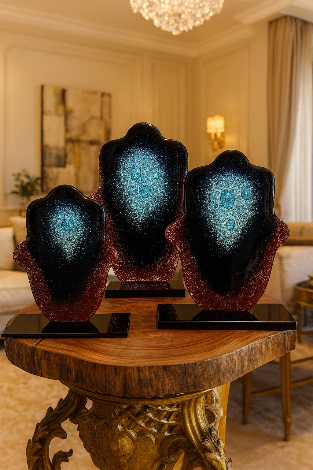 زجاج فالتيا الفني برمز اليد - ديكور زجاجي مصنوع يدويًا