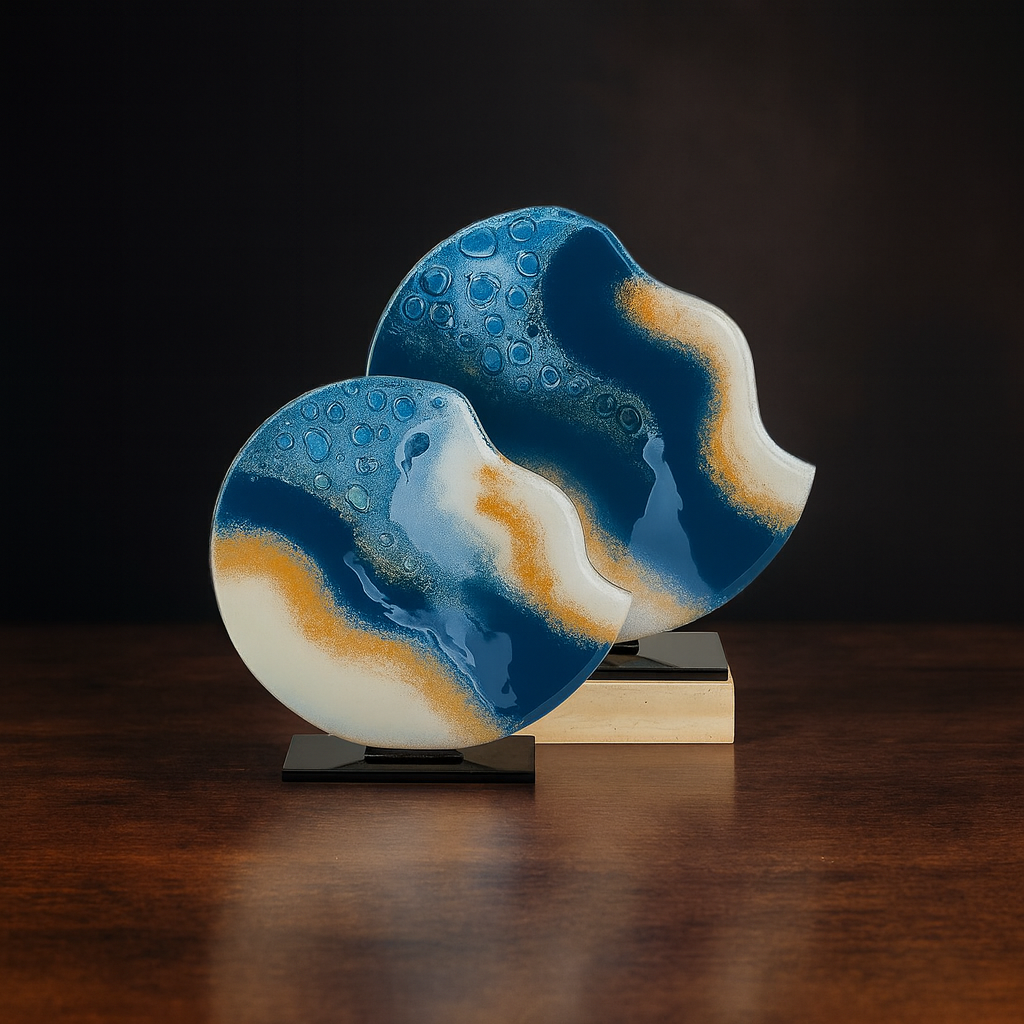 Valtea Dual Wave Art Glass – Modern Dekoratif Cam