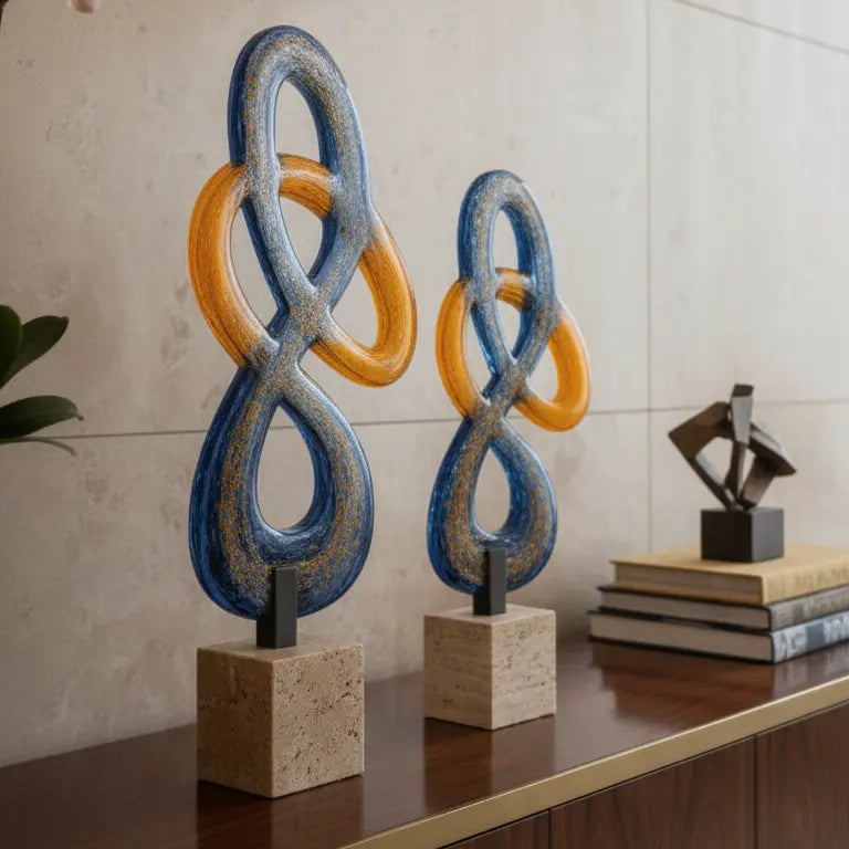 Valtea Infinity Wave Art Glass – Amber & Midnight Blue Valtea Home