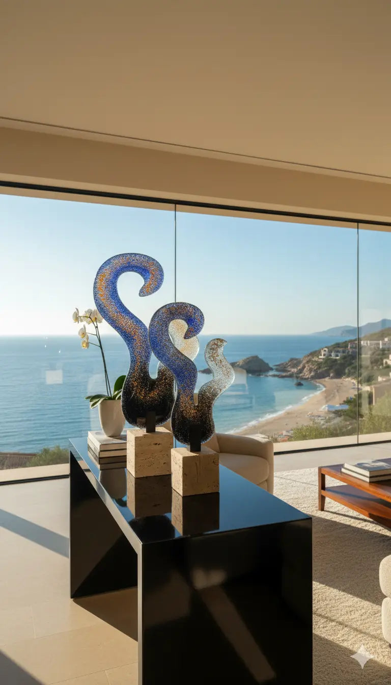 Valtea Flame Wave Art Glass – Midnight Blue Valtea Home