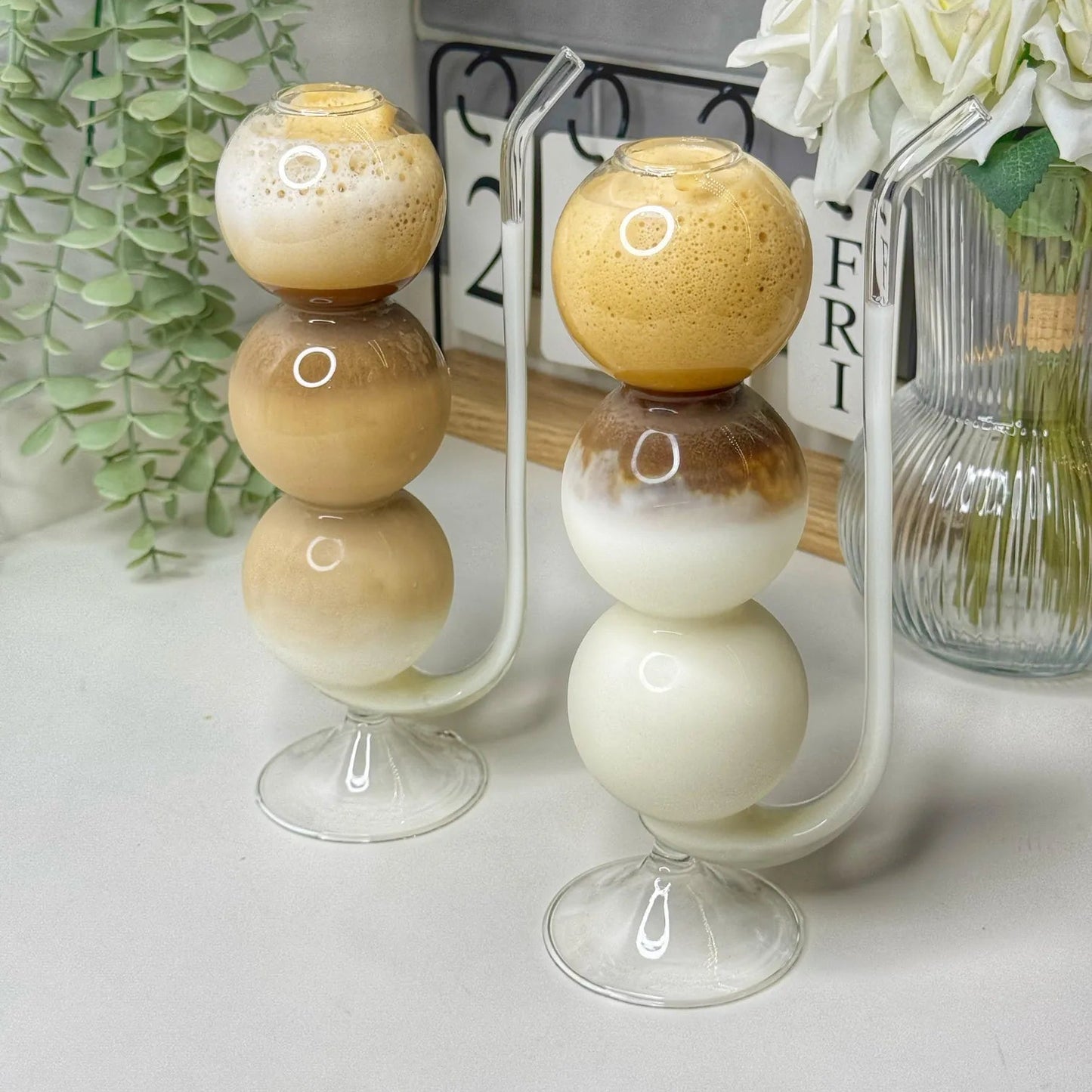 طقم أكواب زجاجية مزدوجة من فالتيا بابل جلاس - طقم من كوبين زجاجيين مقببين مع شفاطات