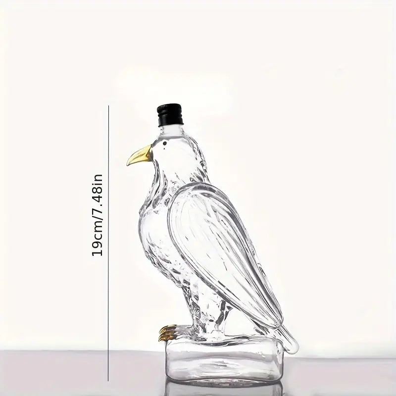 Kartal Şeklinde Cam Şişe – Lüks Şeffaf Viski ve Şarap Şişesi (300 ml | 19 cm)