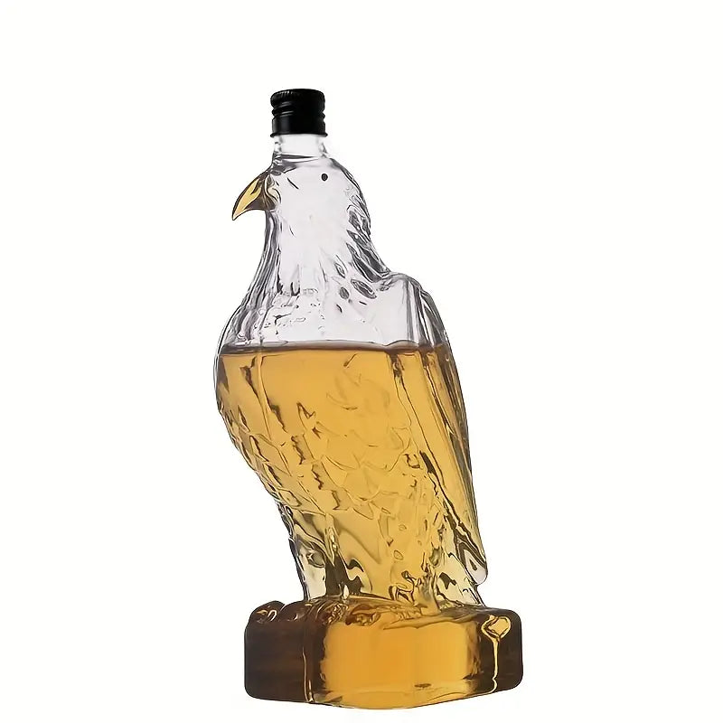 Kartal Şeklinde Cam Şişe – Lüks Şeffaf Viski ve Şarap Şişesi (300 ml | 19 cm)