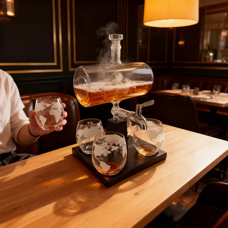 Ocean Globe – Gemi Temalı Dekoratif Lüks Cam Sunum Seti Valtea Home