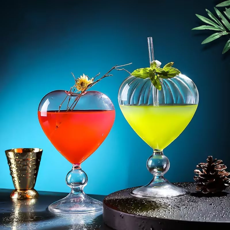 Set of 2 Heart-Shaped Designed Glass Cups
