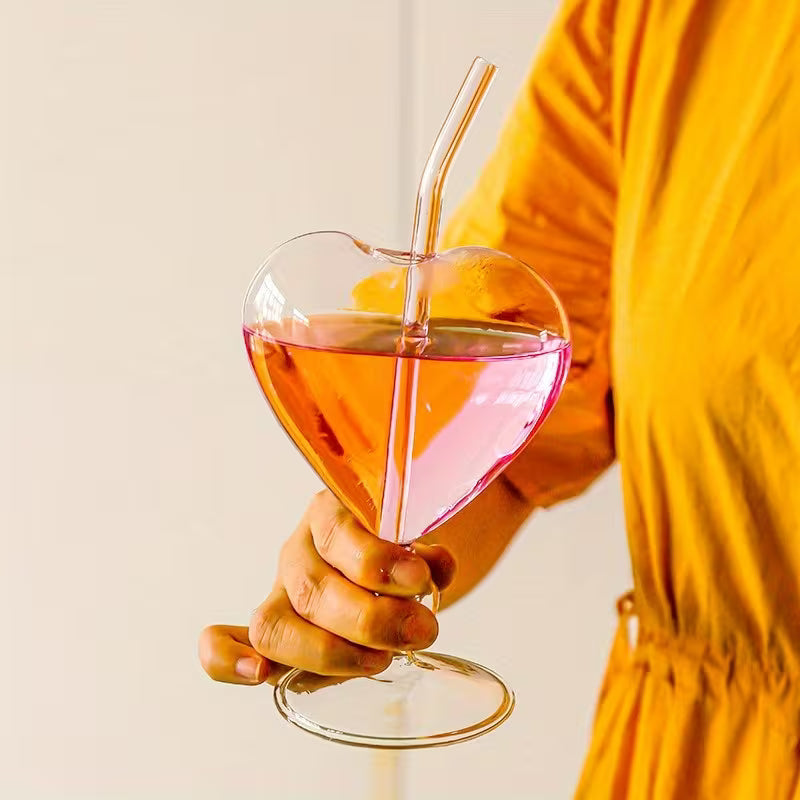 Set of 2 Heart-Shaped Designed Glass Cups