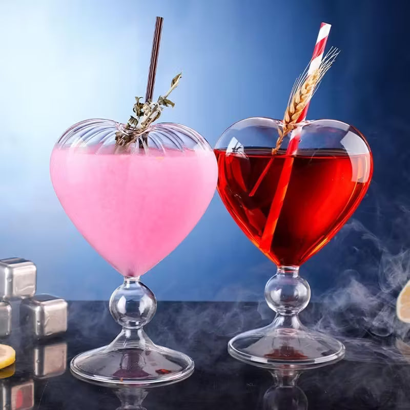 Set of 2 Heart-Shaped Designed Glass Cups