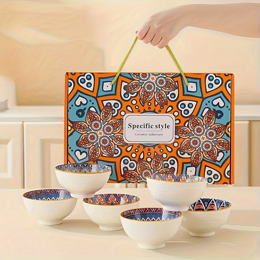 Valtea Boho Mandala Ceramic Bowl Set – 6'lı Seramik Kase Seti