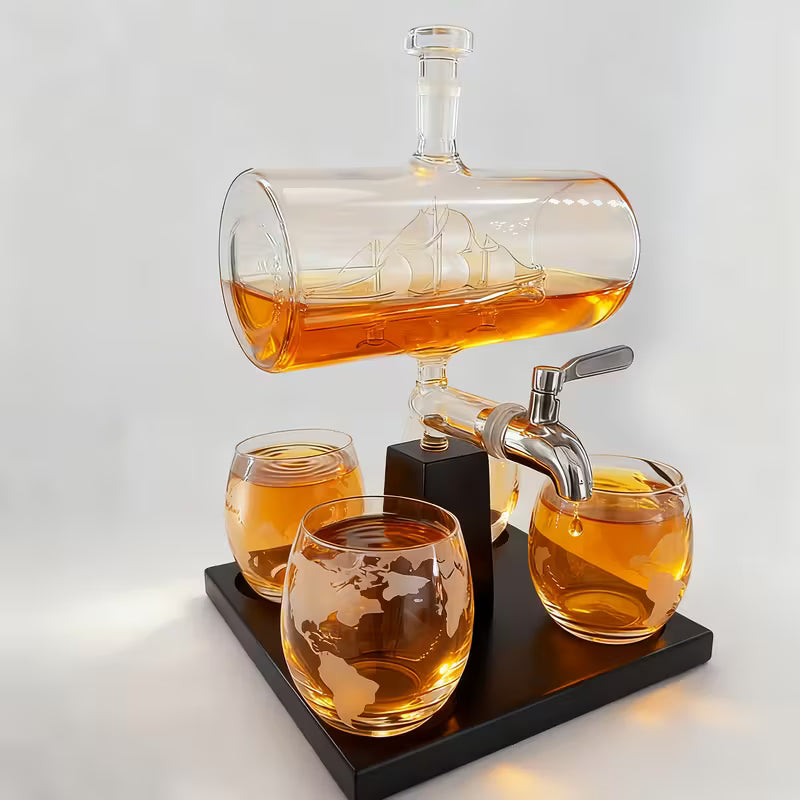 Ocean Globe – Gemi Temalı Dekoratif Lüks Cam Sunum Seti Valtea Home