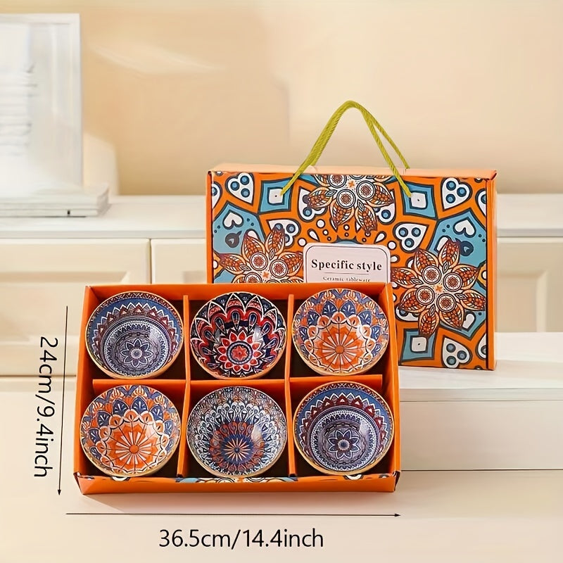 Valtea Boho Mandala Ceramic Bowl Set – 6'lı Seramik Kase Seti