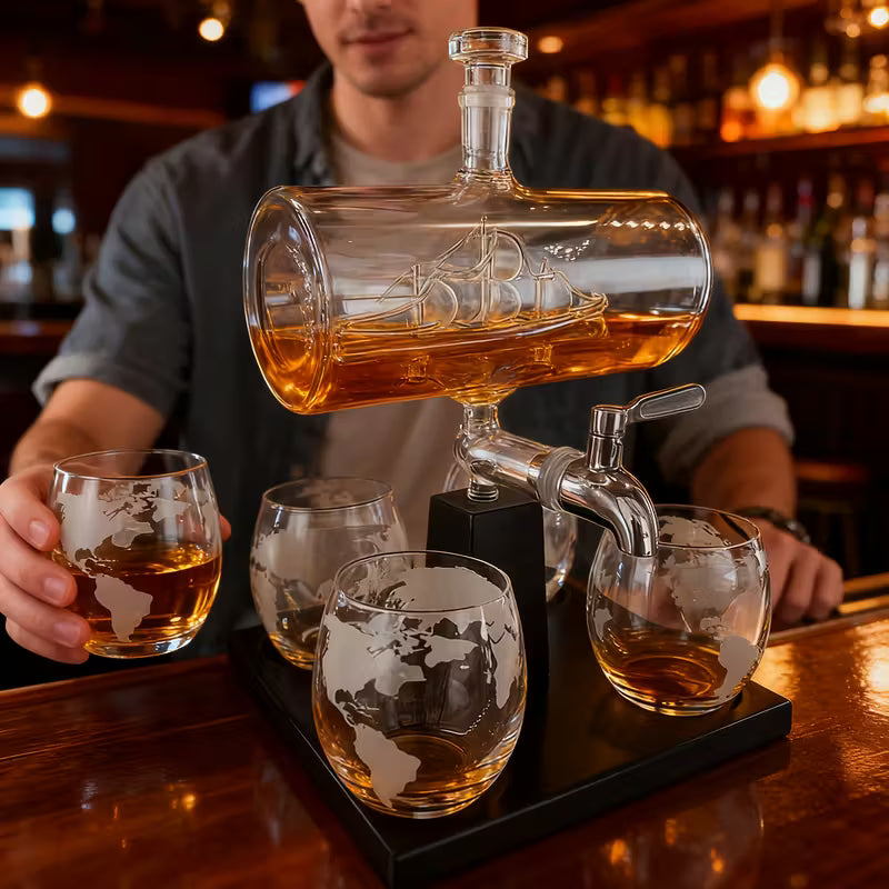 Ocean Globe – Gemi Temalı Dekoratif Lüks Cam Sunum Seti Valtea Home