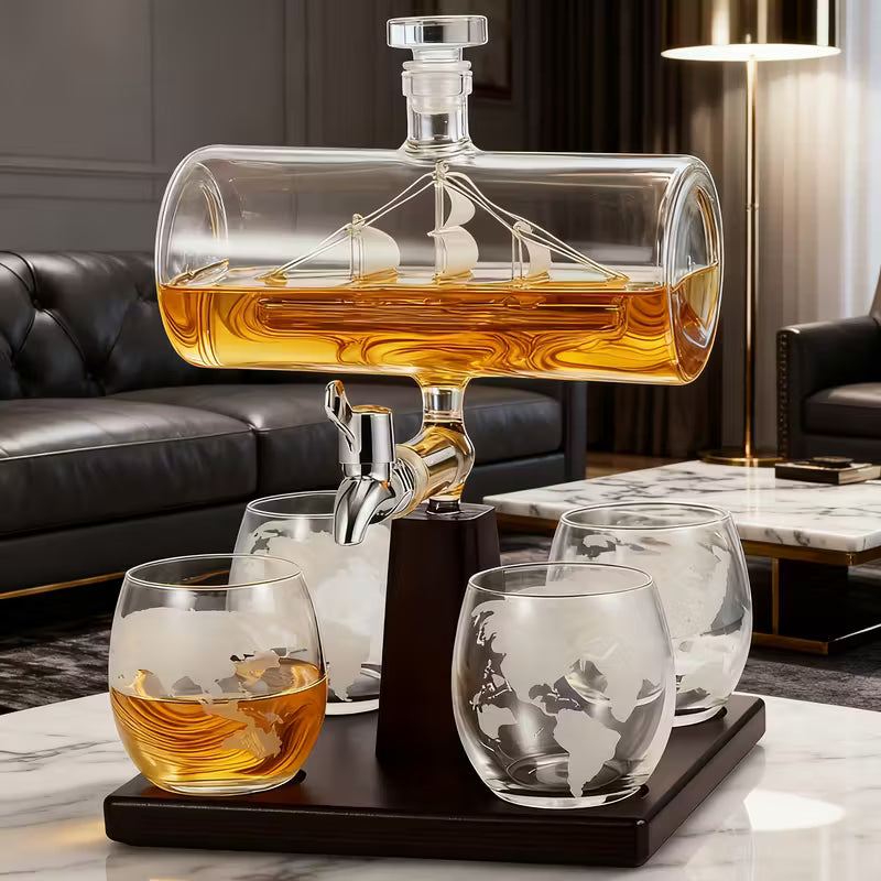 Ocean Globe – Gemi Temalı Dekoratif Lüks Cam Sunum Seti Valtea Home