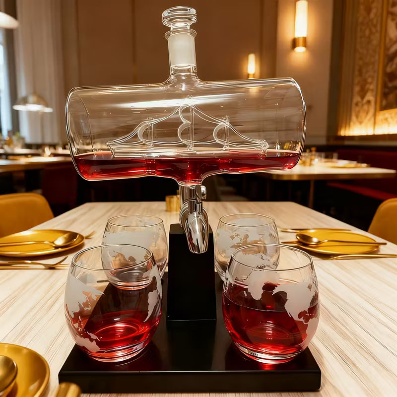 Ocean Globe – Gemi Temalı Dekoratif Lüks Cam Sunum Seti Valtea Home