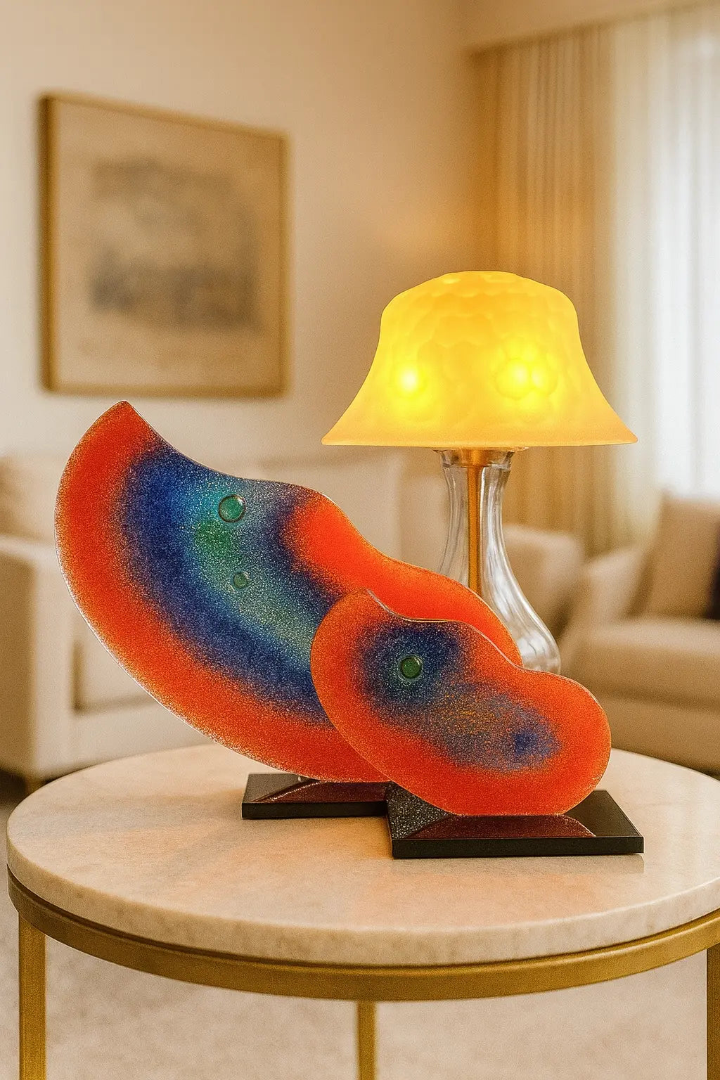 Flame Harmony Art Glass – Modern Standlı Dekoratif Cam Dekor Valtea Home