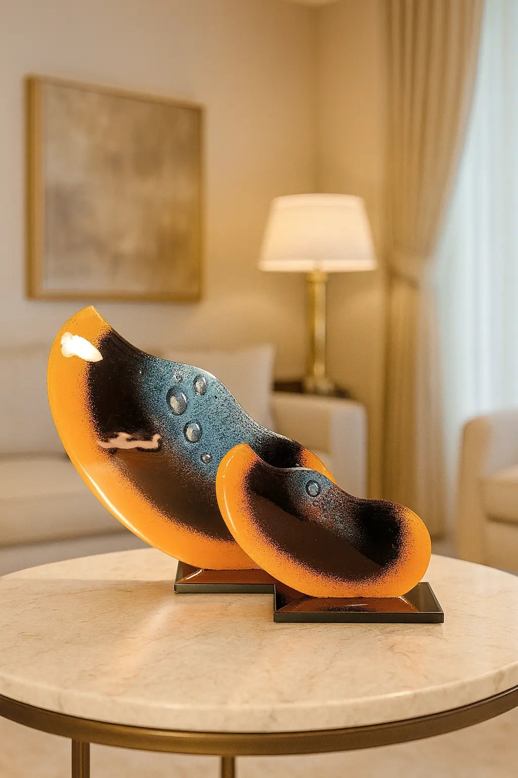 Flame Harmony Art Glass – Modern Standlı Dekoratif Cam Dekor Valtea Home