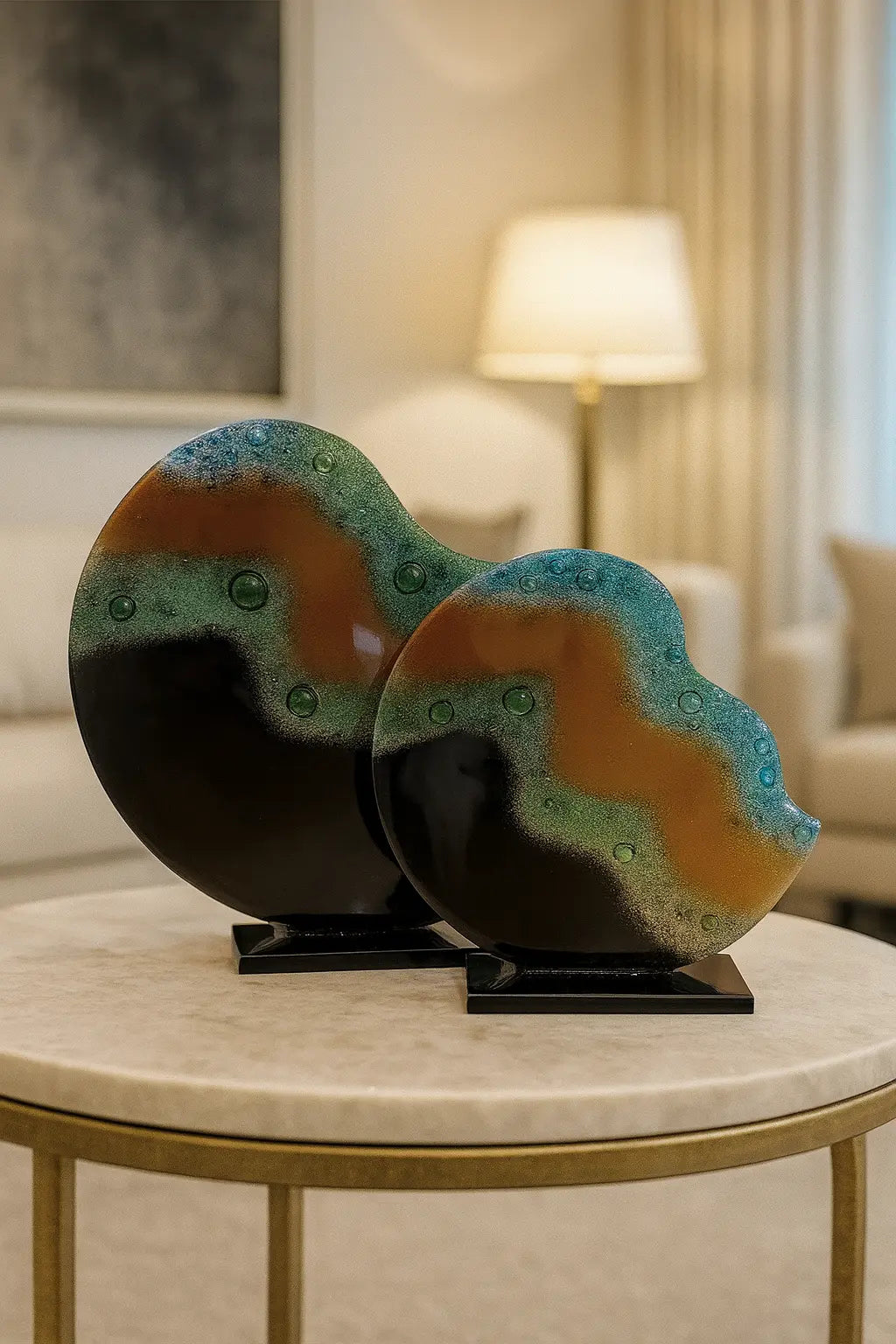 Valtea Dual Wave Art Glass – Modern Dekoratif Cam Heykel Valtea Home