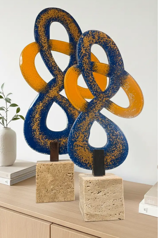 Valtea Infinity Wave Art Glass – Amber & Midnight Blue Valtea Home
