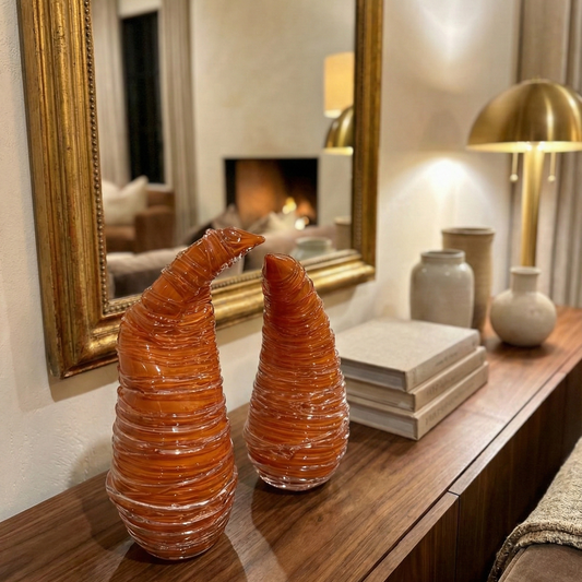 طقم ديكور حلزوني من العنبر من فالتيا – قطعتان من الديكور الزجاجي المصنوع يدويًا