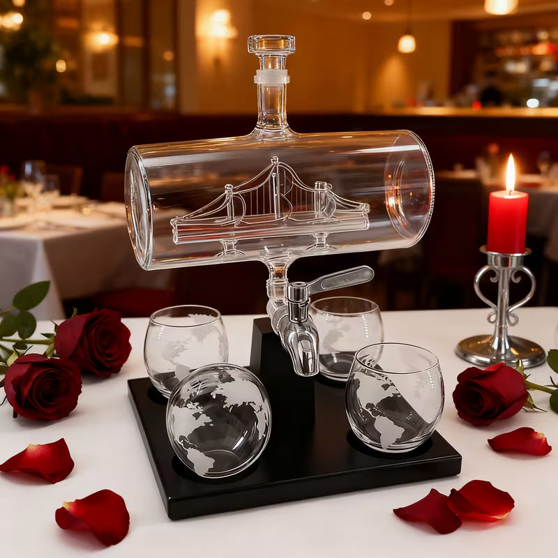 Ocean Globe – Gemi Temalı Dekoratif Lüks Cam Sunum Seti Valtea Home