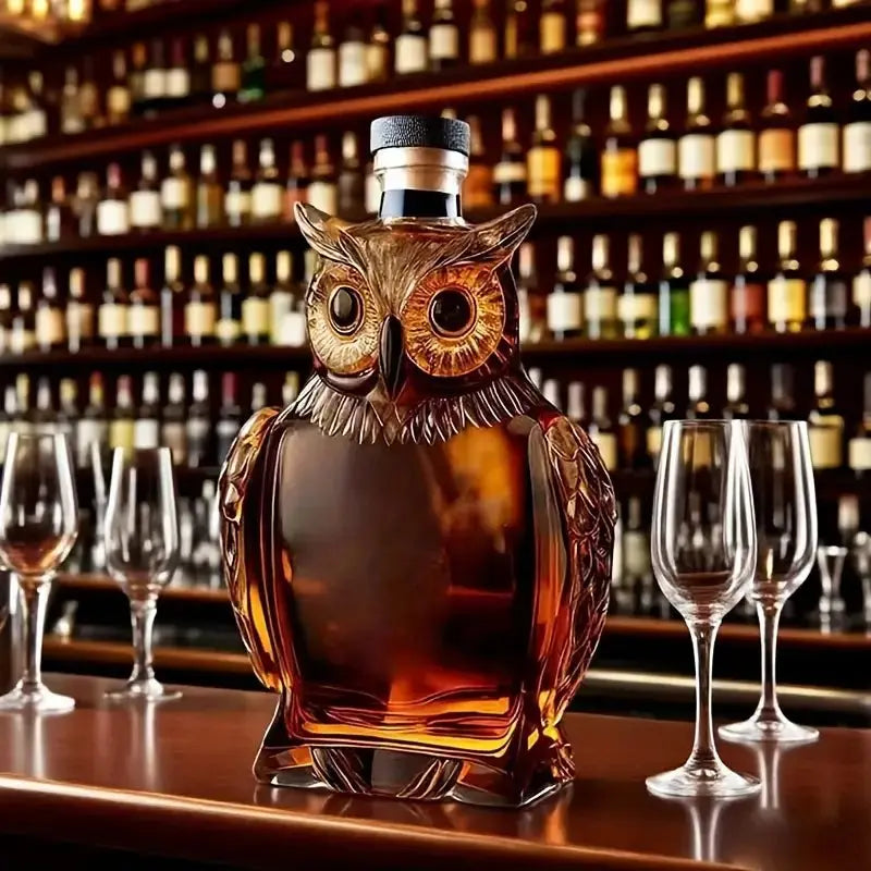 Baykuş Şeklinde Cam Şişe – Lüks El Yapımı Dekoratif Şişe (350 ml | 15.5 cm) - VALTEADekoratif ObjeDekoratif Obje