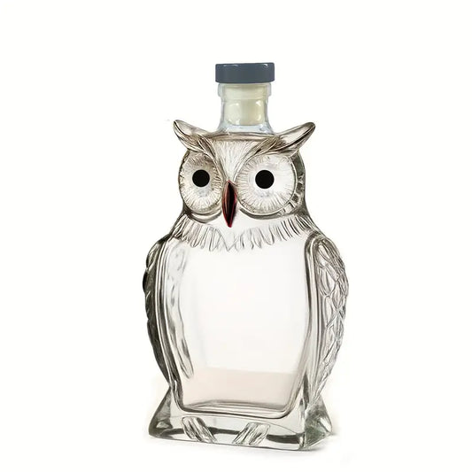 Baykuş Şeklinde Cam Şişe – Lüks El Yapımı Dekoratif Şişe (350 ml | 15.5 cm)
