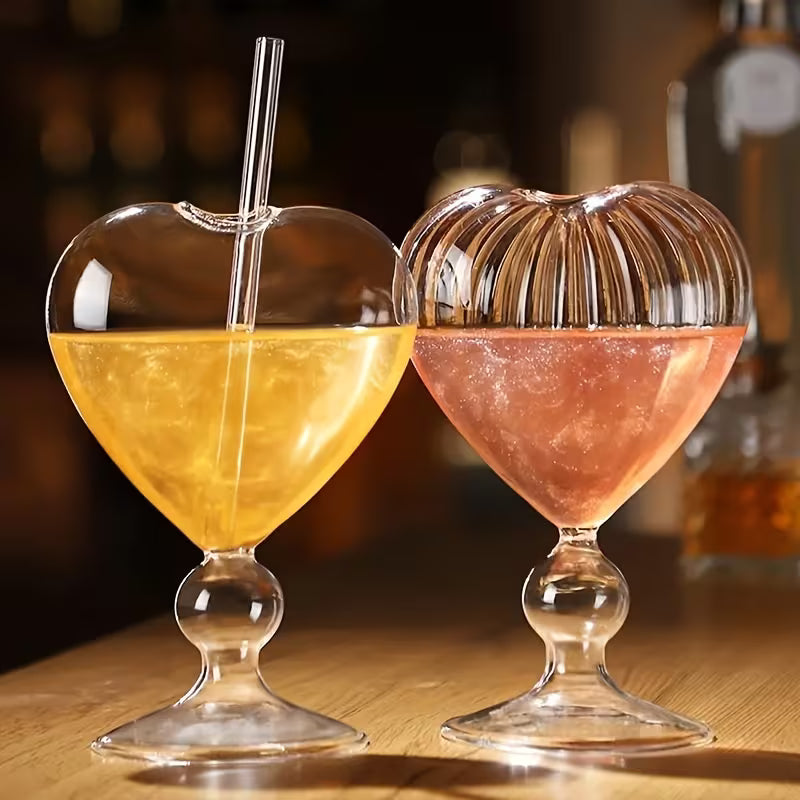 Set of 2 Heart-Shaped Designed Glass Cups