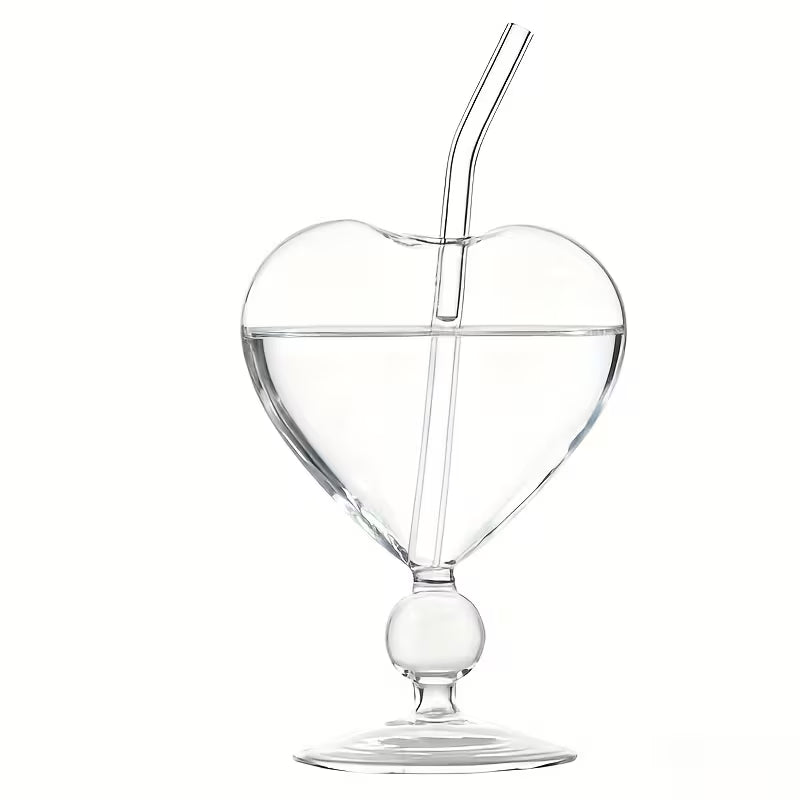 Set of 2 Heart-Shaped Designed Glass Cups