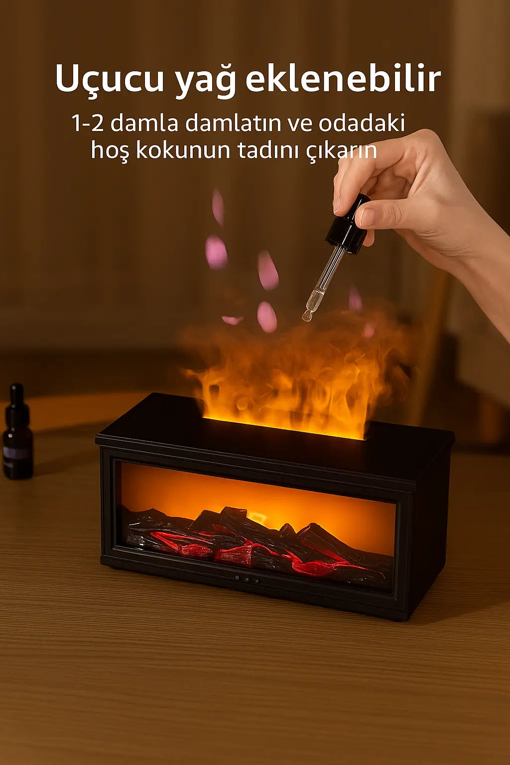 Sanatsal Alev Efekti Aromaterapi Difüzörü – Şömine Görünümlü Valtea Home