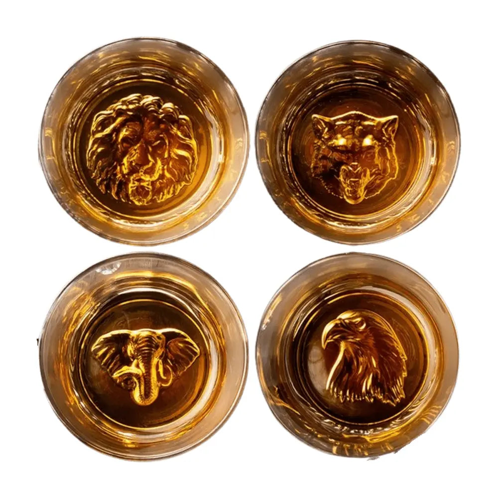 Hayvan Figürlü Bardak Seti – 4'lü Lüks Cam Set (300 ml) - VALTEAViski Bardağı SetiViski Bardağı Seti