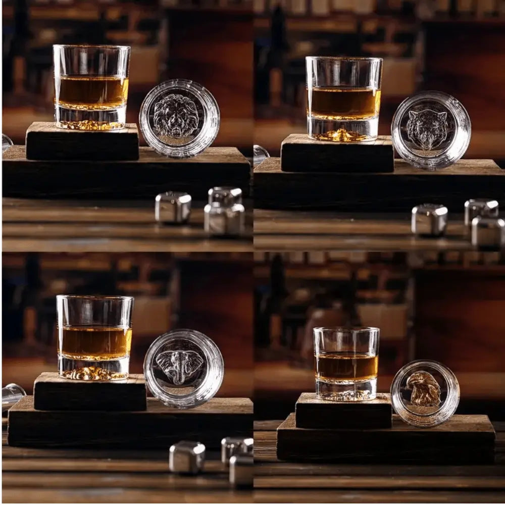 Hayvan Figürlü Bardak Seti – 4'lü Lüks Cam Set (300 ml) - VALTEAViski Bardağı SetiViski Bardağı Seti