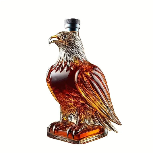 Kartal Şeklinde Cam Şişe – Lüks Şeffaf Viski ve Şarap Şişesi (300 ml | 19 cm)