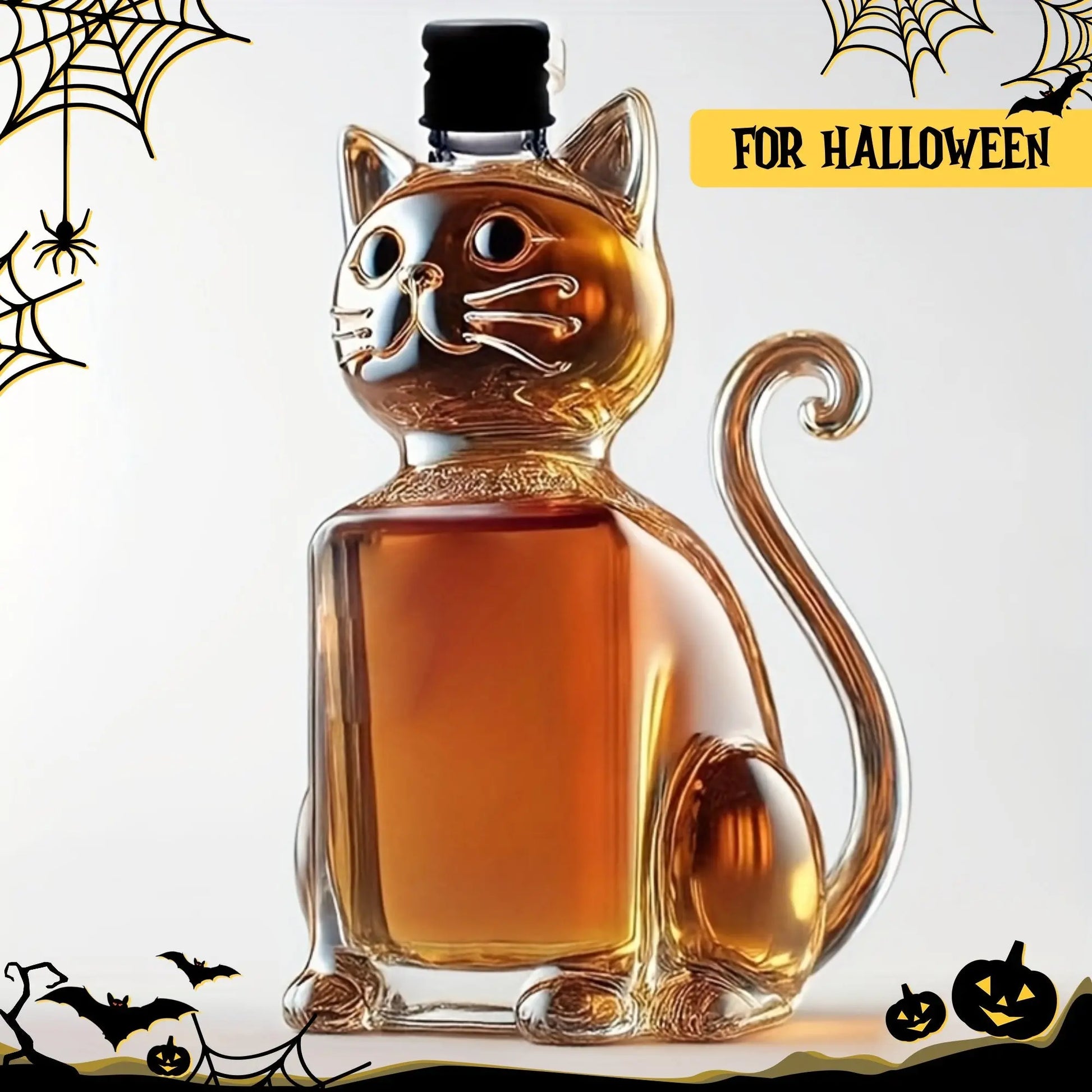 Kedi Form Cam Tasarım Şişe | Şeffaf Dekoratif Obje (300 ml) - VALTEAEv & Ofis DekorasyonuEv & Ofis Dekorasyonu