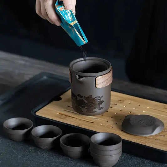 Renk Değiştiren Ejderha Çay Seti – Mor Kil | 1 Çaydanlık + 6 Fincan + Filtre + Kapak - VALTEAÇay Bardağı SetiÇay Bardağı Seti