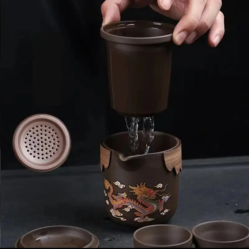 Renk Değiştiren Ejderha Çay Seti – Mor Kil | 1 Çaydanlık + 6 Fincan + Filtre + Kapak - VALTEAÇay Bardağı SetiÇay Bardağı Seti