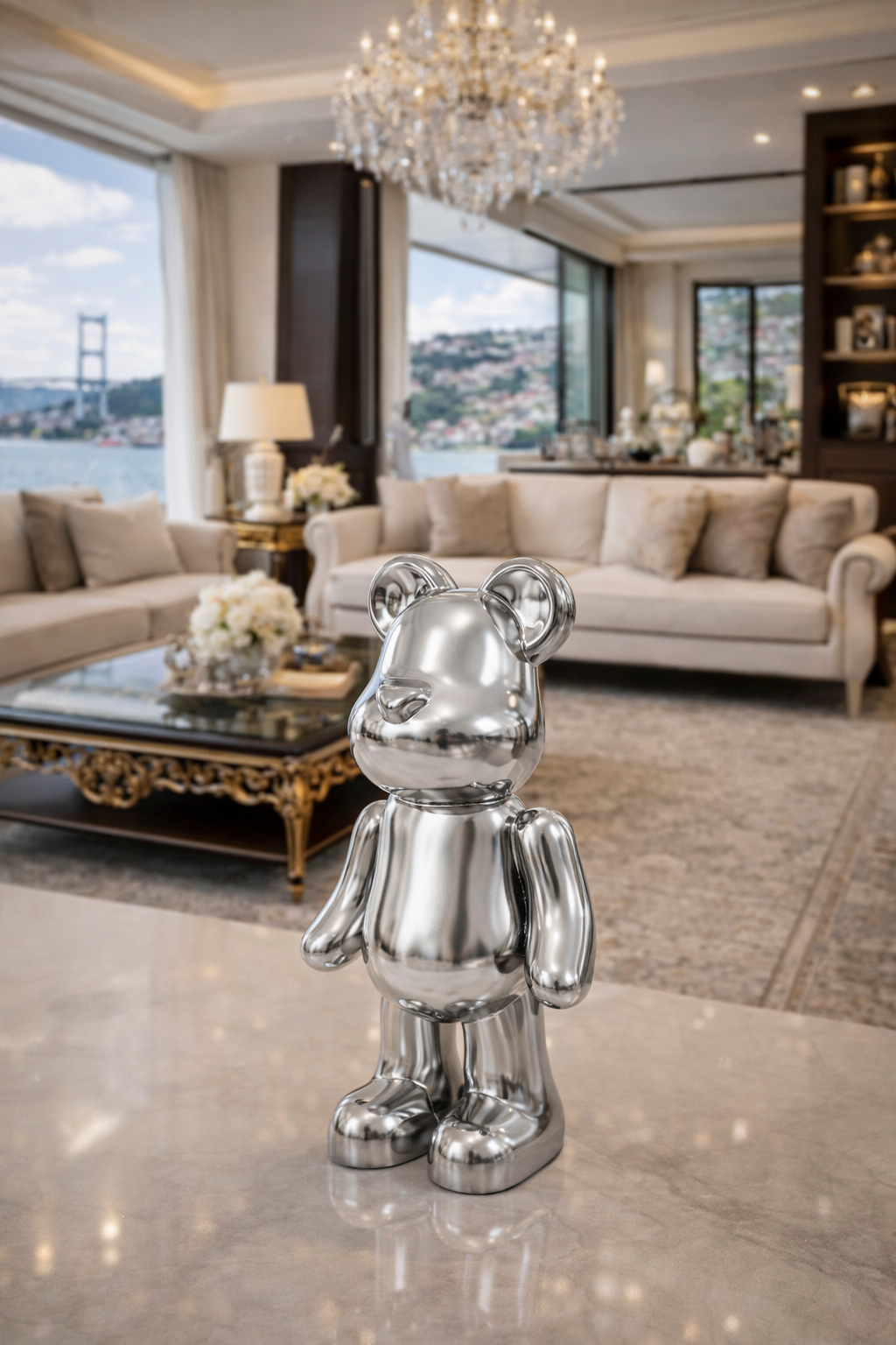 Valtea PopArt GlossyBear Lüks Ayı Figür – 40 / 55 / 75 cm – Black / Gold / Silver